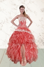 2015 Perfect High Low Ruffled Strapless Prom Dresses in Watermelon XFNAO018TZBFOR