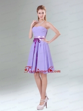 Decent Lavender Ruched Mini Length Prom Dress with Bowknot Sash BMT005AFOR