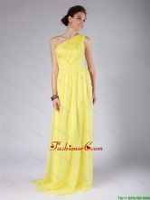 Elegant One Shoulder Sashes Yellow Prom Dresses with Sweep Train for 2016 DBEE161FOR