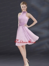 Halter A Line Prom Dress with Ruhing and Hand Made Flowers BMT027AFOR