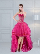 High Low Sweetheart Hot Pink 2015 Prom Dress with Embroidery and Beading QDZY209TZBFOR