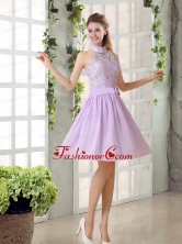 High Neck Lilac A Line Lace Prom Dress Chiffon for 2015 BMT010AFOR