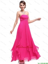 Popular Ankle Length Hot Pink Prom Dresses with Beading   DBEE327FOR