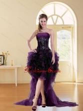 Pretty Multi Color High Low Strapless Beading Ruffles Short Prom Dresses for 2015 ZYLJ08TZBFOR