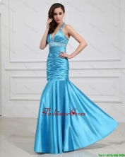 Sweet Mermaid Halter Top Prom Dresses with Beading in Baby Blue DBEE449FOR