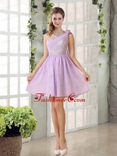 The Most Popular Lilace One Shoulder A line Prom Dress with Rushing BMT010DFOR