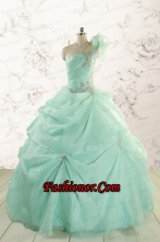2015 Apple Green One Shoulder Cheap Quinceanera Dresses with Appliques FNAO640FOR