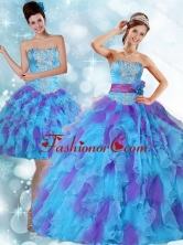 2015 Beaded Strapless Multi Color Quinceanera Dresses with Ruffles and Sash PDZY471TZFOR