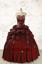 2015 Cheap Appliques Wine Red Quinceanera Dresses with Lace Up FNAO036FOR