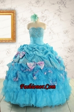 2015 Cheap Aqua Blue Appliques Quinceanera Dresses with Appliques FNAO747FOR