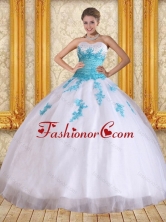 2015 Cute Sweetheart Floor Length Quinceanera Dress in White and Blue QDML059TZFXFOR