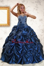2015 Exclusive Appliques Navy Blue Quinceanera Dresses with Pick Ups XFNAO883FOR