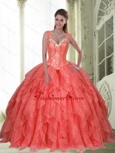 2015 Fashionable Beading and Ruffles Coral Red Quinceanera Dresses with Sweetheart SJQDDT23002-3FOR