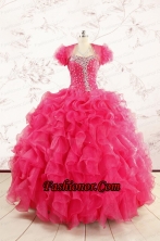  2015 Hot Pink Beading Wonderful Quinceanera Dresses FNAO885AFOR