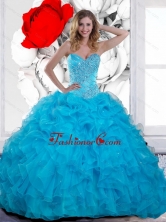 2015 Inexpensive Beading and Ruffles Sweetheart Quinceanera Gown in Teal QDDTC29002-2FOR