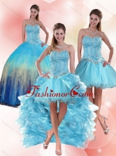 2015 Most Popular Beaded Sweetheart Multi Color Quinceanera Dress with Ruffles QDZY109TZA1FOR