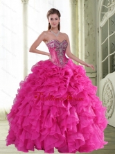 2015 New Style Beading and Ruffles Sweetheart Quinceanera Dresses in Hot Pink QDDTA46002FOR