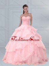 2015 Popular Pink Sweetheart Beaded Quinceanera Dresses with Ruffled Layers MLXN911415FXFOR