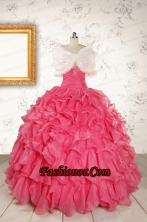 2015 Pretty Beading and Ruffles Hot Pink Quinceanera Dresses with Strapless FNAO055AFOR