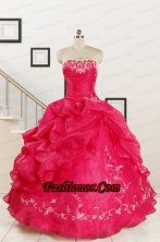 2015 Pretty Sweetheart Embroidery Quinceanera Dress in Hot Pink FNAO043FOR