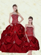 2015 Pretty Wine Red Strapless Quinceanera Gown with Embroidery and Pick Ups MLD090710TZFOR