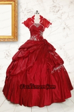 2015 Puffy Appliques Wine Red Remarkable Quinceanera Dresses FNAO215BFOR