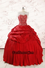 2015 Puffy Sweetheart Beading Quinceanera Dresses in Red FNAO207AFOR