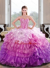 2015 Unique Beading and Ruffled Layers Multi Color Dresses for Quince QDDTA20002FOR