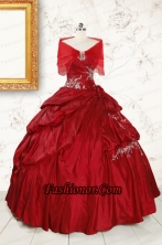 Ball Gown Sweetheart Appliques 2015 Quinceanera Dress in Wine Red FNAO215AFOR