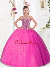 Beautiful Beading and Pick Ups 2015 Quinceanera Dresses in Hot Pink QDDTA31002FOR