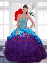 Beautiful Sweetheart Beading and  Ruffled Layers Quinceanera Gown for 2015 Spring QDDTA16002FOR