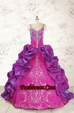 Classic Ball Gown Embroidery Court Train Quinceanera Dresses in Purple FNAOA53FOR