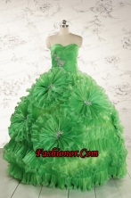 Classical Green Quinceanera Dresses with Appliques and Ruffles for 2015 FNAO5754FOR 