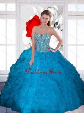 Decent Beading and Ruffles Sweetheart Teal Quinceanera Dresses for 2015 QDDTA36002FOR