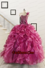 Exclusive Beading One Shoulder Sweet 16 Dresses in Fuchsia FNAO8068-0FOR