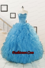 Hot Sell Beaded Quinceanera Dresses Ruffled in Blue FNAOA19FOR