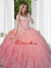 Modern Watermelon Quinceanera Dresses with Beading and Ruffles SJQDDT29002FOR