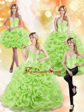 Modest Spring Green 2015 Quinceanera Dresses with Beading and Rolling Flowers SJQDDT17001FOR