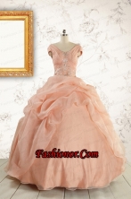 New Style Beading Quinceanera Dresses in Peach For 2015 FNAO5733FOR