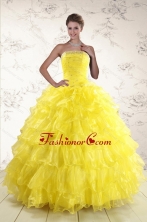 New Style Yellow Quinceanera Dresses with Beading and Ruffles XFNAO730FOR