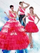 One Shoulder Ruffled Layers and Beading Multi Color Quinceanera Dresses for 2015 XFNAO239TZA1FOR