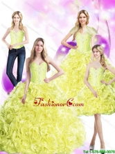 Perfect 2015 Summer Yellow Quinceanera Dresses with Rolling Flowers and Beading SJQDDT53001FOR