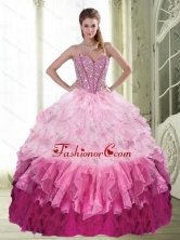 Popular Ball Gown Sweetheart Beading and Ruffled Layers Multi Color Quinceanera Dress for 2015 QDDTA8002FOR