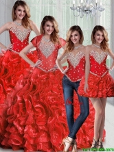 Pretty 2015 Summer Sweetheart Red Quinceanera Dresses with Beading and Ruffles SJQDDT79001FOR