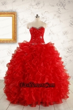 Pretty Ball Gown Sweetheart 2015 Red Quinceanera Dresses with Beading FNAO5841FOR