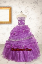 Pretty Strapless Lilac Quinceanera Dresses with Appliques for 2015 FNAO559FOR