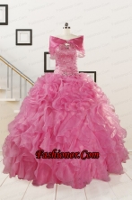 Puffy Sweetheart Pink Quinceanera Dresses with Beading FNAOA06AFOR