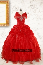 Sweetheart Ball Gown Beading 2015 Prefect Red Quinceanera Dresses FNAO342AFOR