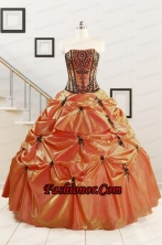 2015 Cheap Appliques Quinceanera Dresses in Orange Red and Black FNAO035FOR