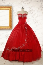2015 Cheap Sweetheart Red Puffy Quinceanera Dresses with Embroidery FNAO273FOR